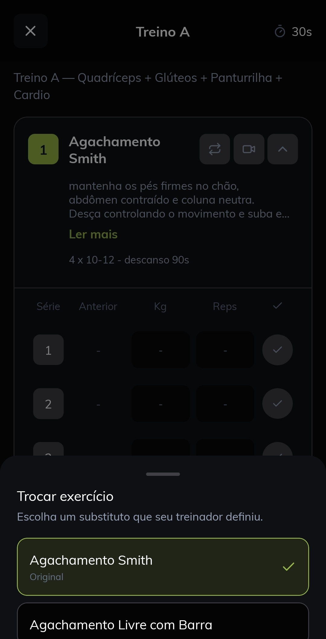 Substituição de exercícios
